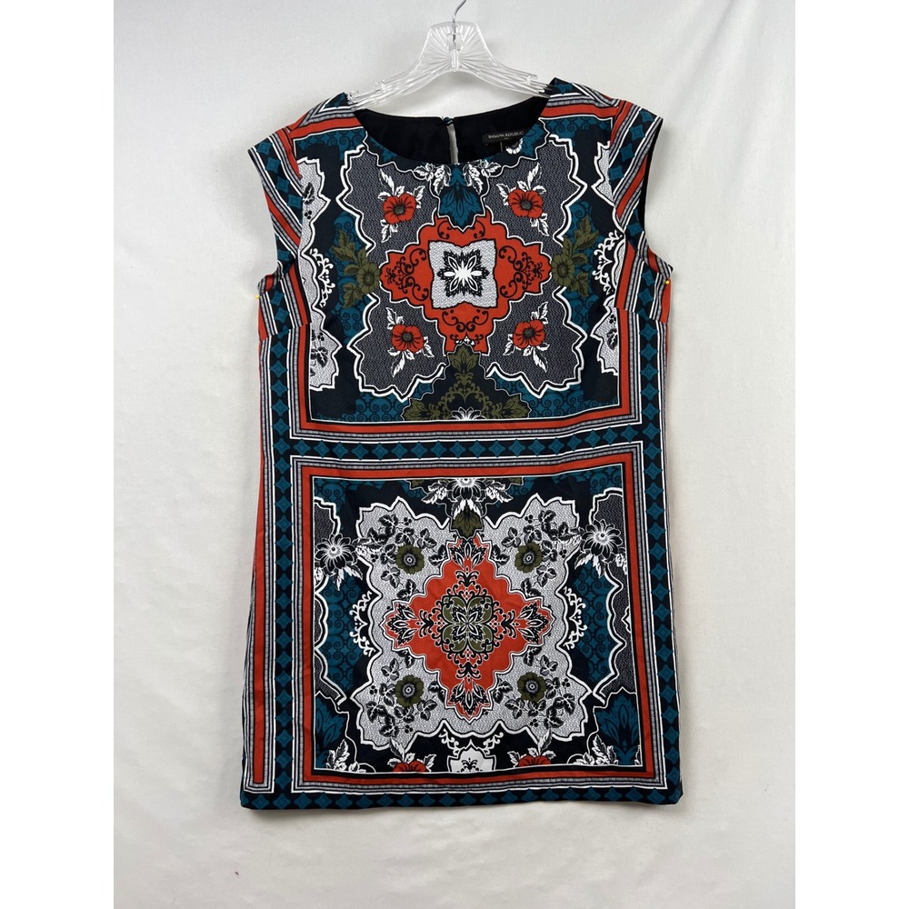 Banana Republic Shift Dress Womens 12  Scarf Print Boho Medallion Sleeveless